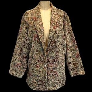 VINTAGE woven tapestry blazer suit jacket‎ women’s Victorian floral academia 90s